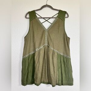 Olive Green Sleeveless Stud-Trim Women's Top, Size 2X